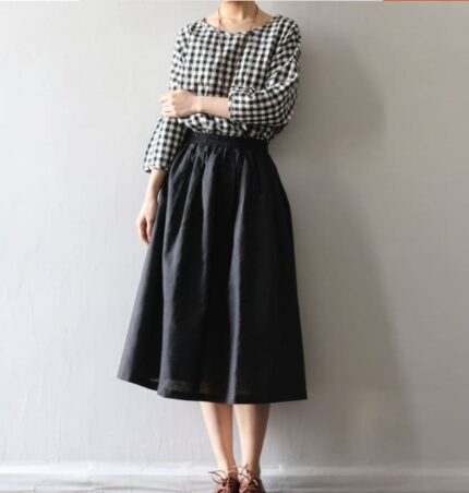 Casual Linen Skirt Laidback Linen Look for Coffee Breaks F854